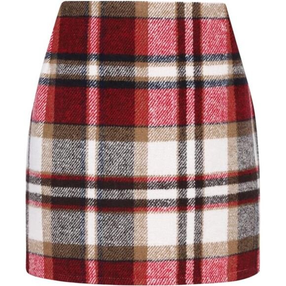 Women’s High Waist Plaid Bodycon Wool Mini Skirt - Picture 1 of 7